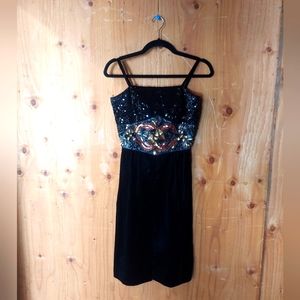 Alyce Designs Vintage Black Velvet & Sequin Sleeveless Evening Dress